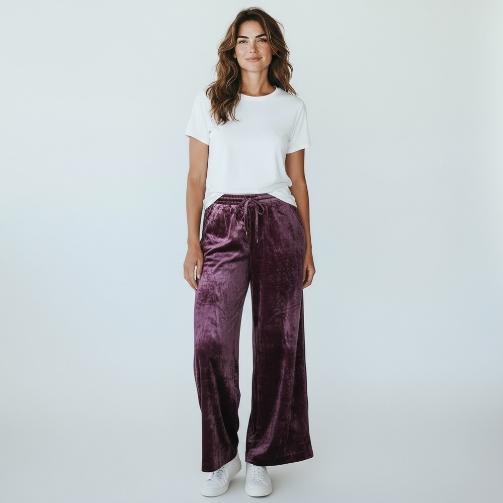 NWT - Garnet Hill - Wide-Leg Velvet Pants - Burgundy/Maroon